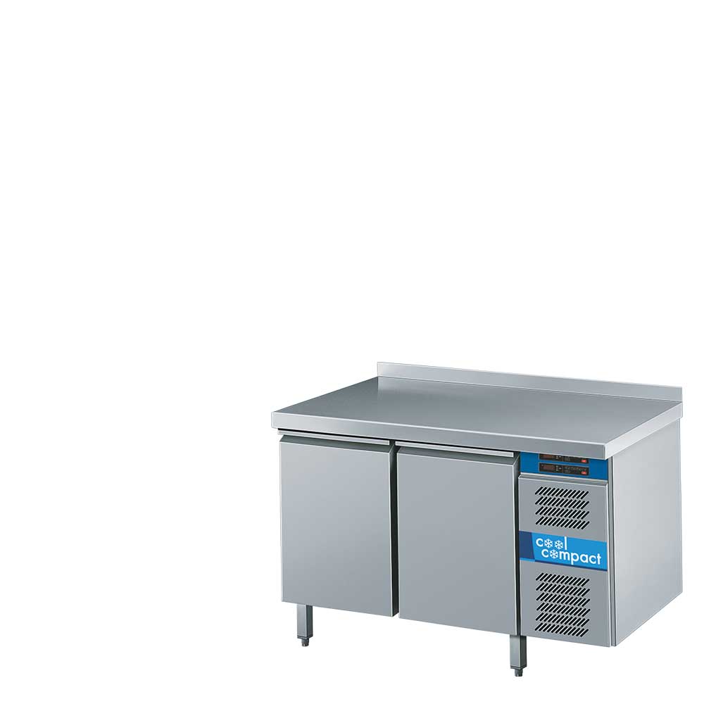 Cool Compact 2-Temperaturen-Kühltisch, 2-türig, 2 x GN 1/1, mit Tischplatte hinten aufgekantet, mit Kältemaschine