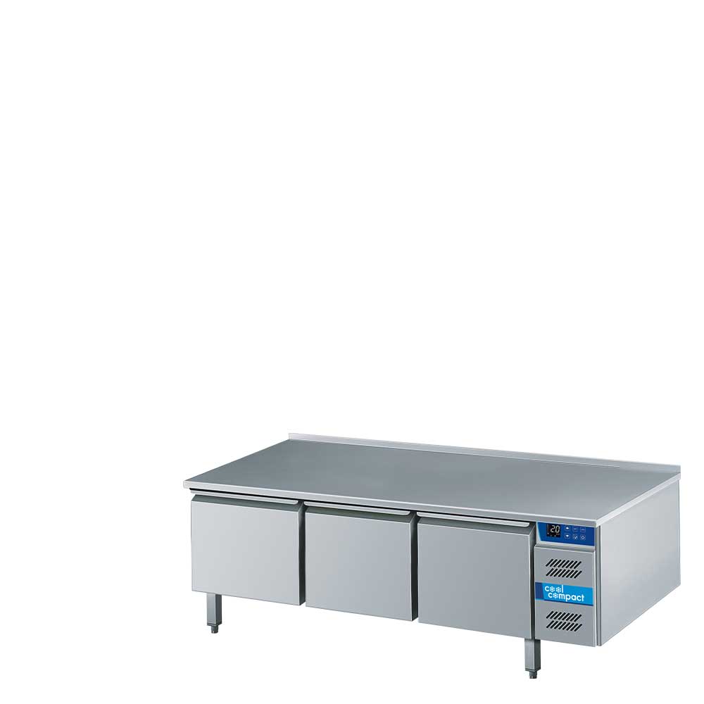 Cool Compact Tiefkühltisch, 3-türig, 3 x GN 1/1, mit Tischplatte hinten aufgekantet (Tischplatte 20 mm hoch), für Zentralkühlung