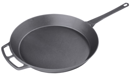 Contacto Eisenguss-Riesenpfanne , Durchmesser 55 cm, Höhe 8 cm, mit 1 angegossenen Griff und 1 abnehmbaren Stiel
